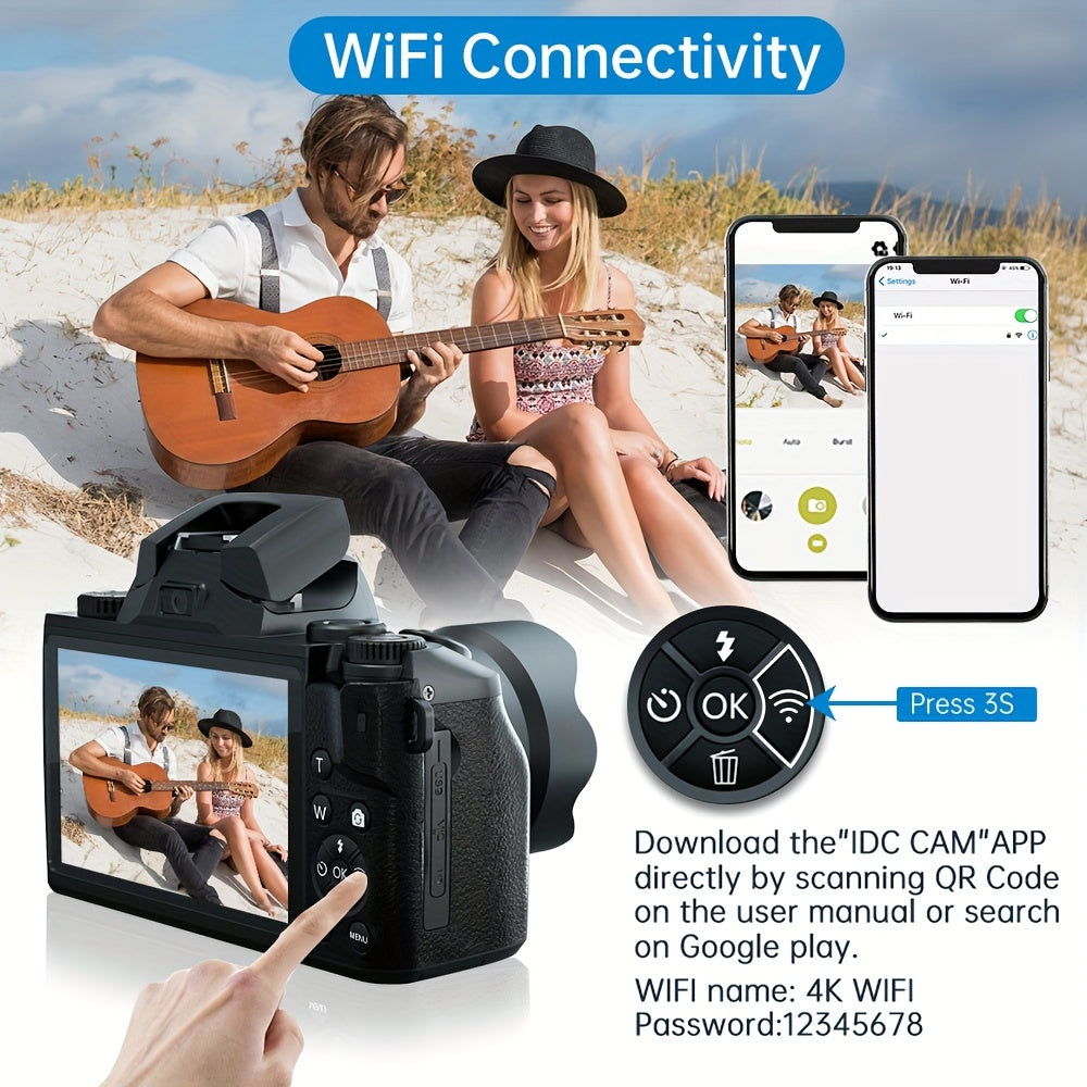 64MP 4K Vlogging Camera Pro - Dual Cameras, 16x Digital Zoom, WiFi, Touch Screen, 32GB SD Card, Camera Bag - High-Definition Photography and Video Recording Companion
