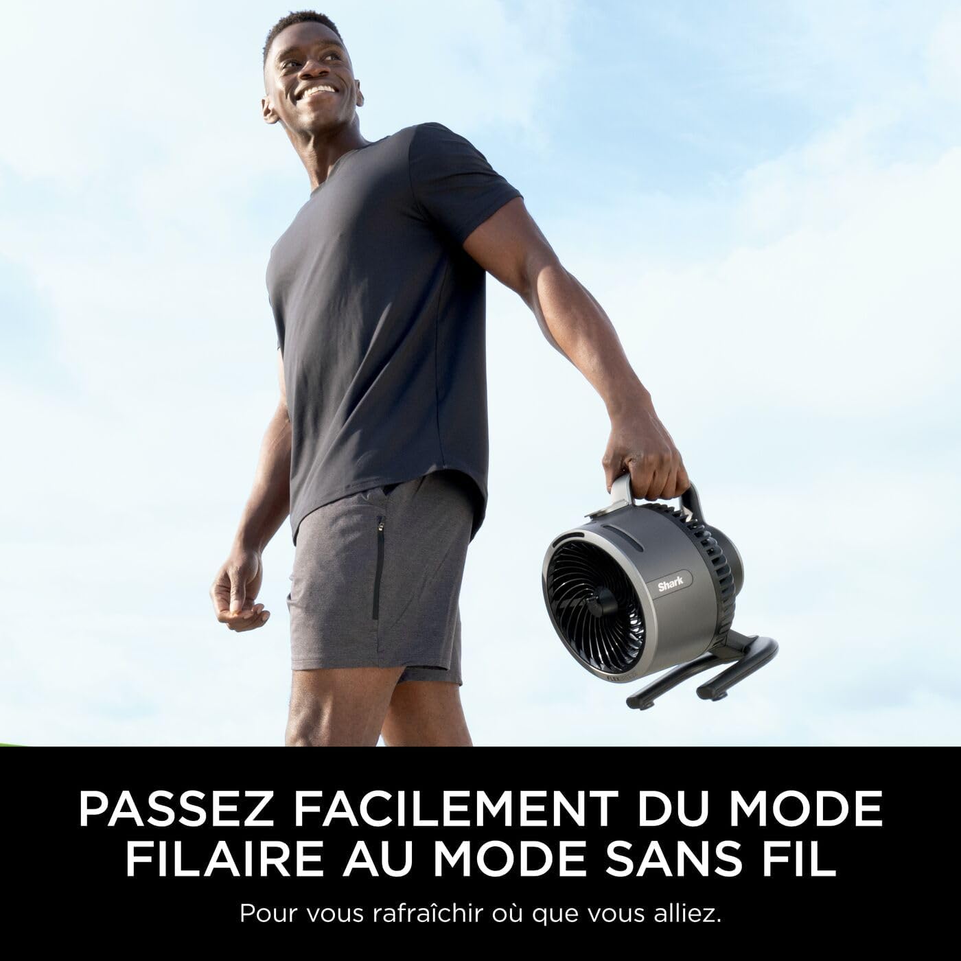 Shark FlexBreeze HydroGo, ventilateur brumisateur portable, rafraîchisseur d'air silencieux intérieur/extérieur, discret et durable, avec/sans fil, léger, flux d’air jusqu’à 20 m, charbon FA050EU