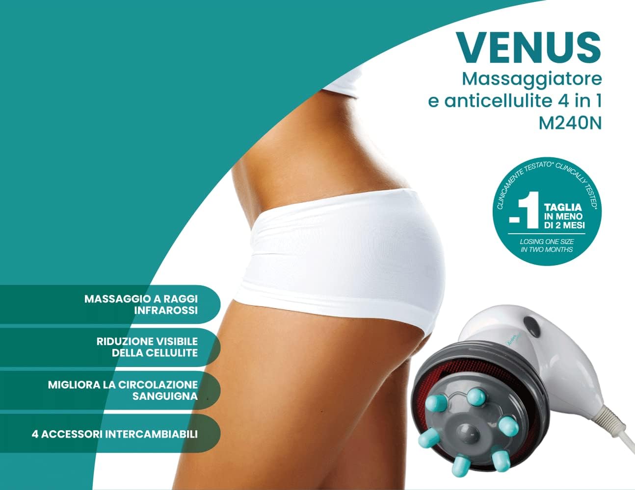 ARDES - Appareil de massage professionnel anti-cellulite avec chauffage infrarouge pour le fessier et les jambes avec 4 accessoires interchangeables et une pochette de voyage Modèle ARM240N