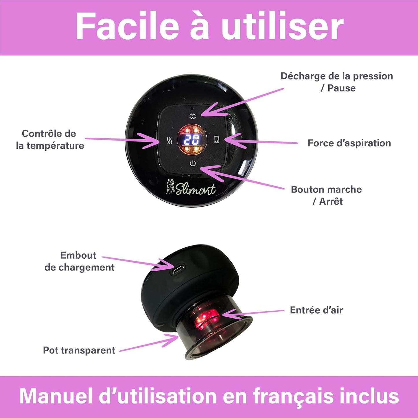 Ventouse anti cellulite electrique | Elimine la cellulite | Appareil massage professionnel | Machine de thérapie sous vide intelligente | Soulage les douleurs, tensions musculaires | Relaxation corps