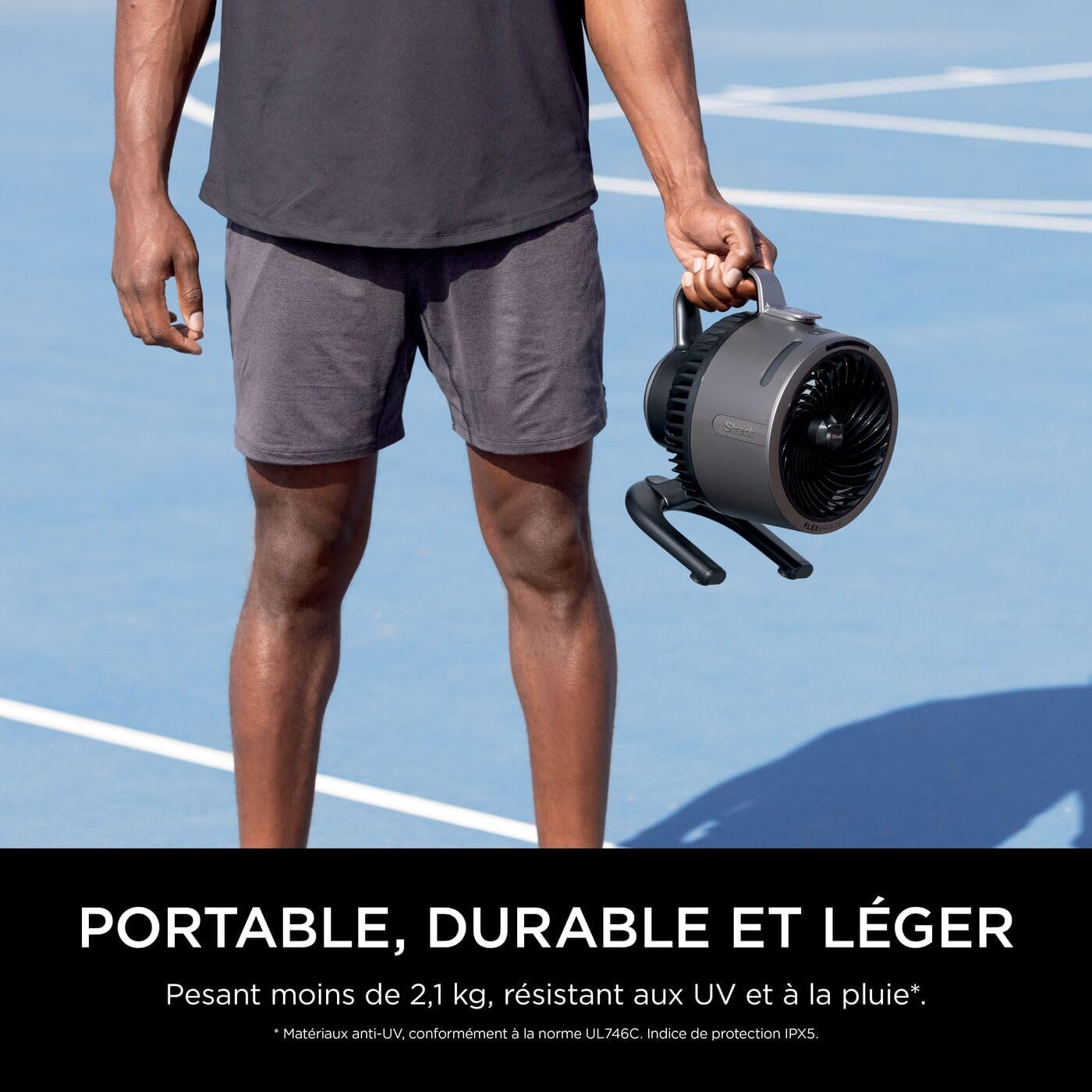 Shark FlexBreeze HydroGo, ventilateur brumisateur portable, rafraîchisseur d'air silencieux intérieur/extérieur, discret et durable, avec/sans fil, léger, flux d’air jusqu’à 20 m, charbon FA050EU