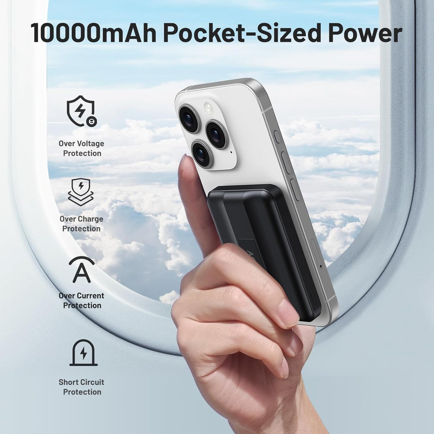 AOGUERBE Batterie Externe avec Magsafe, 10000mAh Power Bank Magnetique sans Fil PD 22.5W Charge Rapide Powerbank USB-C Pliable Chargeur Portable Compatible avec iPhone 16/15/14/13/12/ Pro/Mini/Pro Max