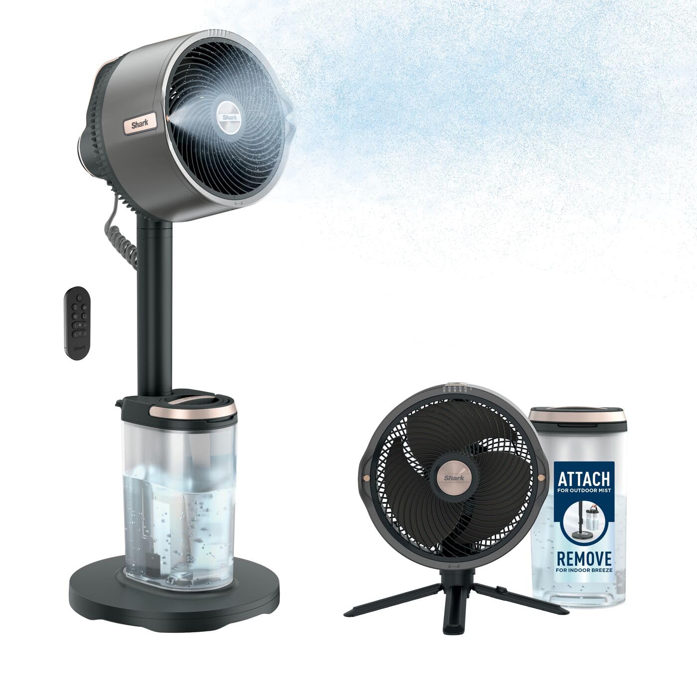 Shark FlexBreeze HydroGo, ventilateur brumisateur portable, rafraîchisseur d'air silencieux intérieur/extérieur, discret et durable, avec/sans fil, léger, flux d’air jusqu’à 20 m, charbon FA050EU