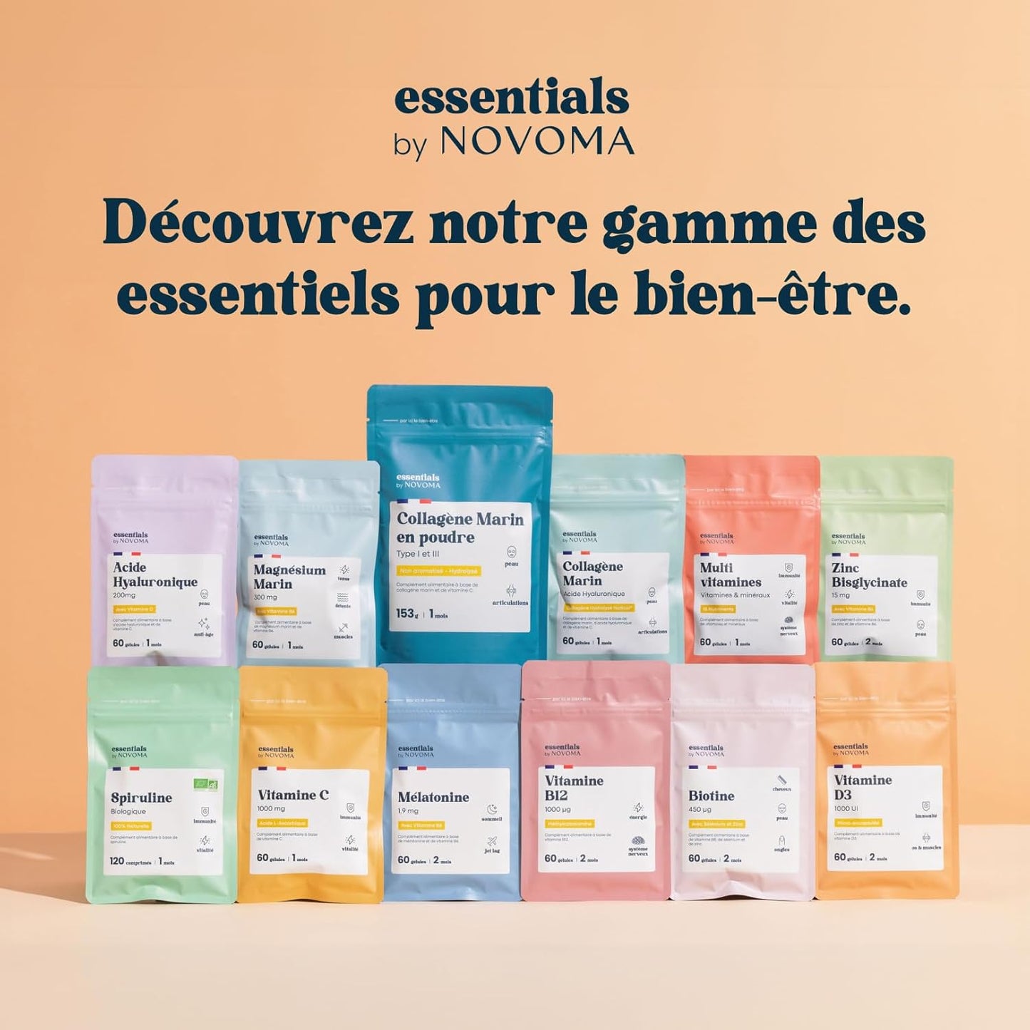Vitamine B12 1000 µg Vegan, Cure de 2 mois, Réduit la Fatigue & Soutient le Système Nerveux, 60 Gélules Végétales, 100% Méthylcobalamine Pure, Fabriqué en France, Essentials by Novoma