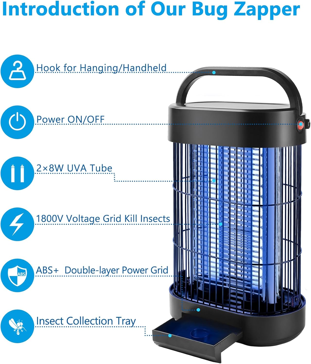 Lampe Anti Moustique 14W, 1800V UV Destructeur d'Insectes Électrique pour Intérieur, Piège Insectes Efficace pour Chambre, Cuisine et Bureau, Portée 60 m², Noir