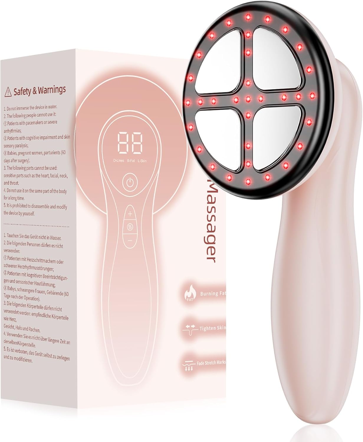 Depsoul Appareil de Massage Masseur Anti Cellulite, 4 Têtes de Multifonctionnel Anti Cellulite pour la Taille, le Ventre, Fesses, Bras, Unisexe, Lifte, Resserre et Masse la Peau (Rose)