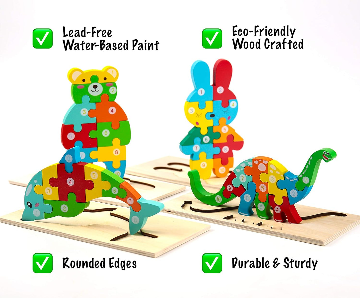 Montessori Mama Wooden Toddler Puzzles for Kids Ages 3-5 | Montessori Toys for Toddlers 3 Years Old | Wooden Puzzles for Toddlers 3-5 Years | 4-Pack Toddler Puzzle Toddler Toys