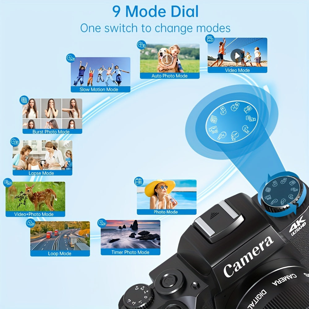 64MP 4K Vlogging Camera Pro - Dual Cameras, 16x Digital Zoom, WiFi, Touch Screen, 32GB SD Card, Camera Bag - High-Definition Photography and Video Recording Companion