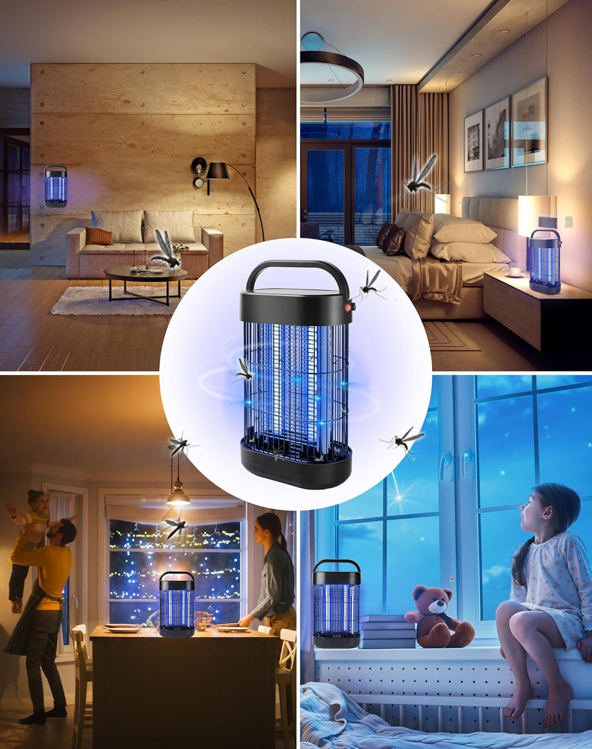 Lampe Anti Moustique 14W, 1800V UV Destructeur d'Insectes Électrique pour Intérieur, Piège Insectes Efficace pour Chambre, Cuisine et Bureau, Portée 60 m², Noir