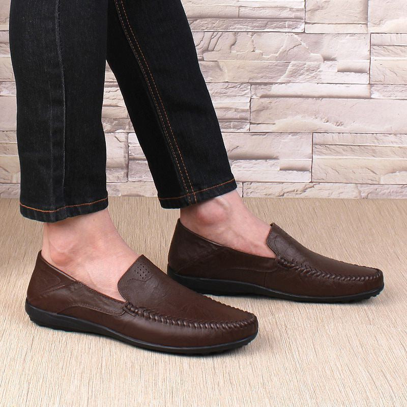 Chaussures en cuir véritable pour hommes, mocassins décontractés de luxe