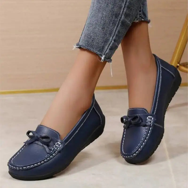 Mocassins compensés en cuir véritable pour femmes