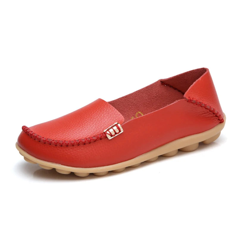 Mocassins plats en cuir véritable pour femmes