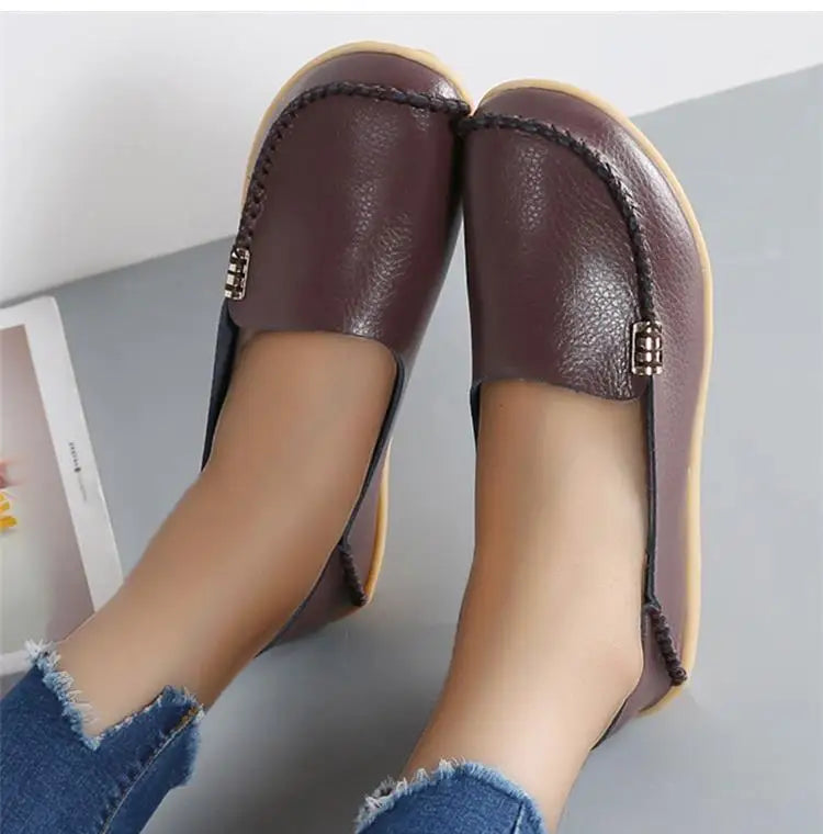 Mocassins plats en cuir véritable pour femmes