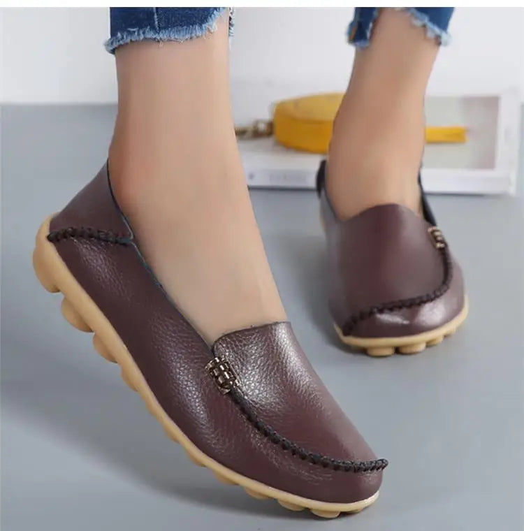 Mocassins plats en cuir véritable pour femmes