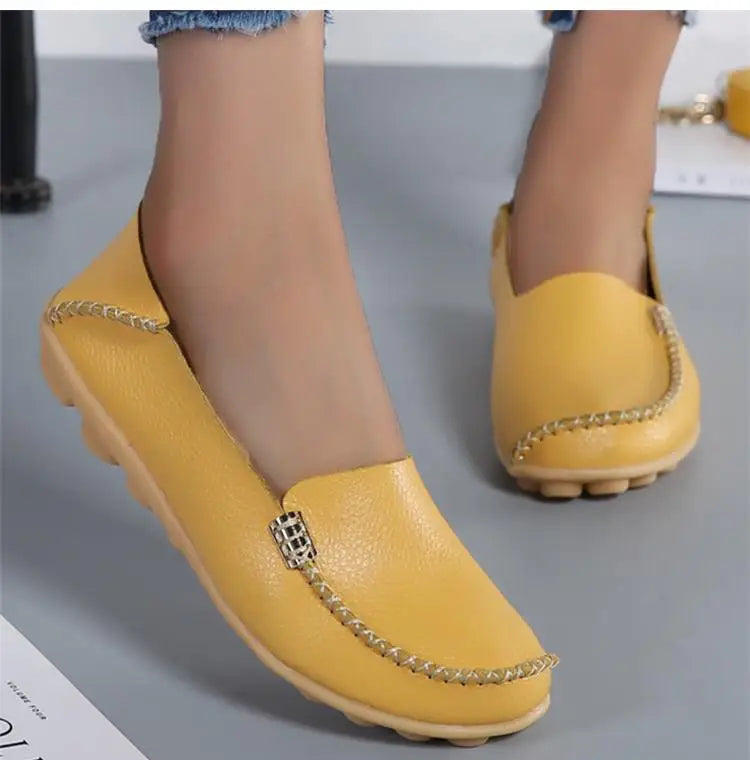 Mocassins plats en cuir véritable pour femmes