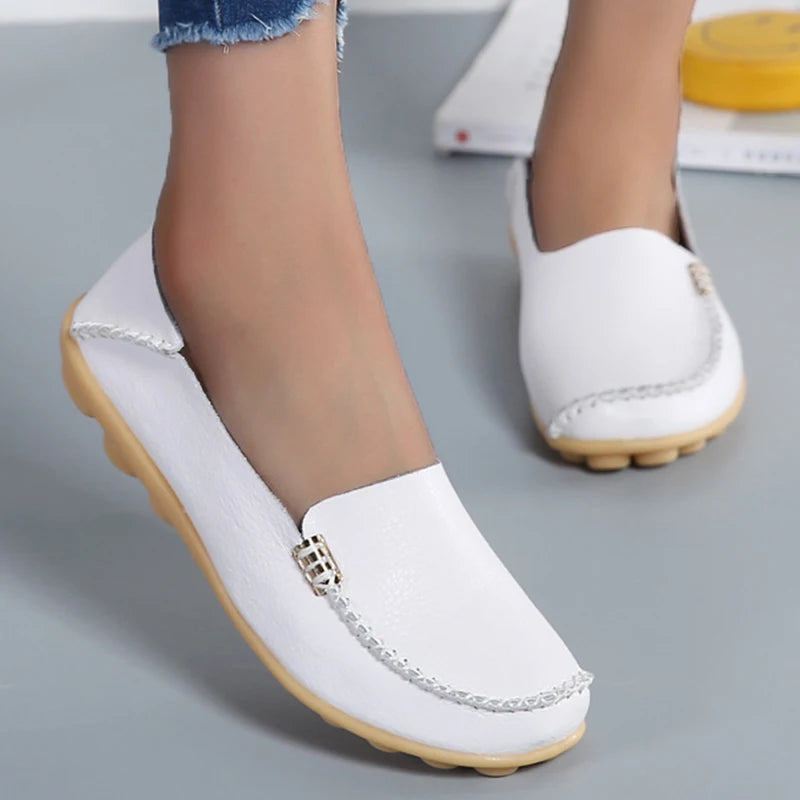 Mocassins plats en cuir véritable pour femmes