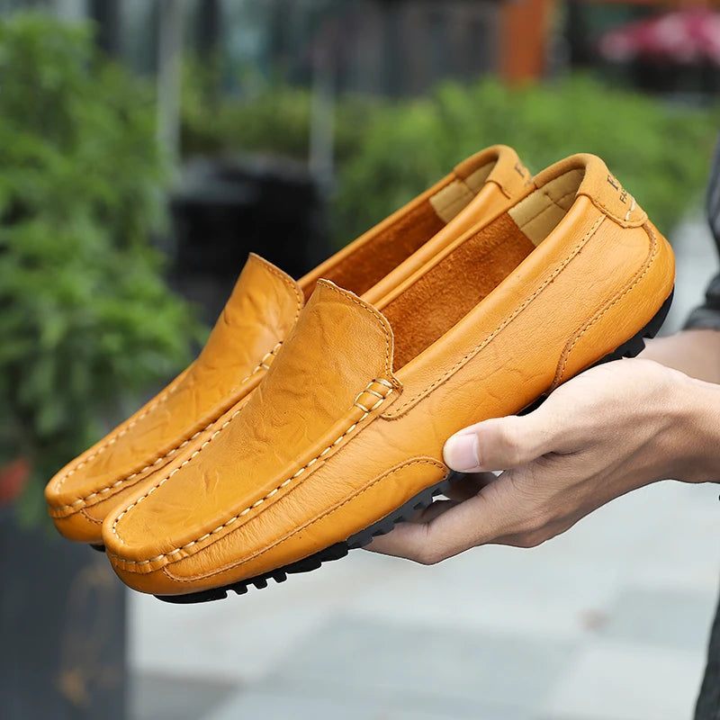 Mocassins en cuir véritable respirants et décontractés pour hommes