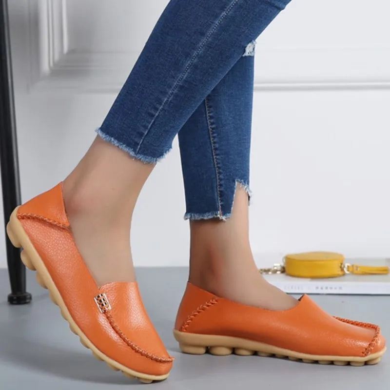 Mocassins plats en cuir véritable pour femmes