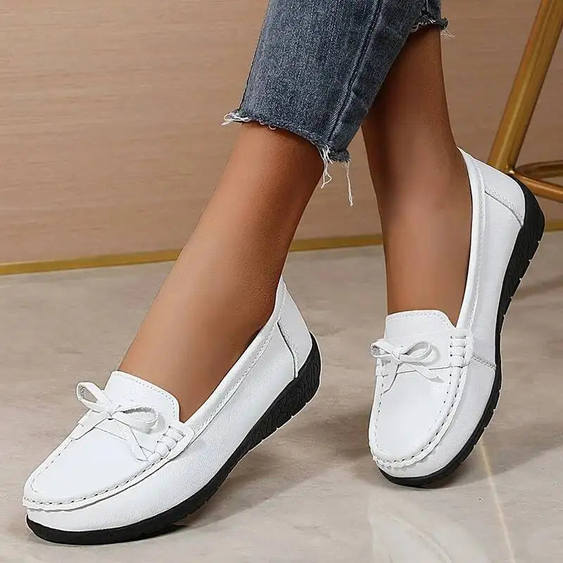 Mocassins compensés en cuir véritable pour femmes