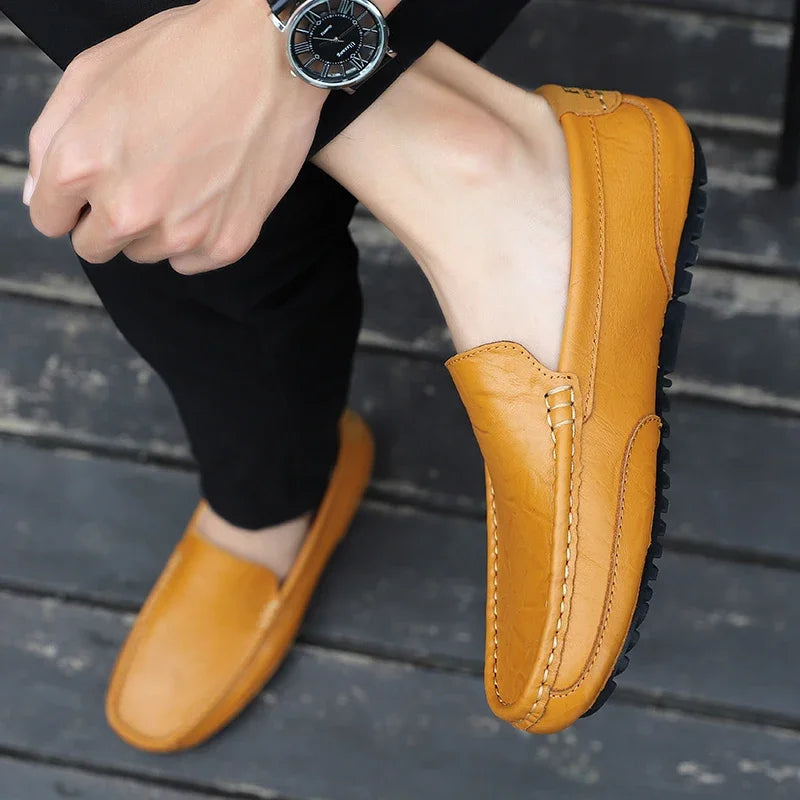 Mocassins en cuir véritable respirants et décontractés pour hommes