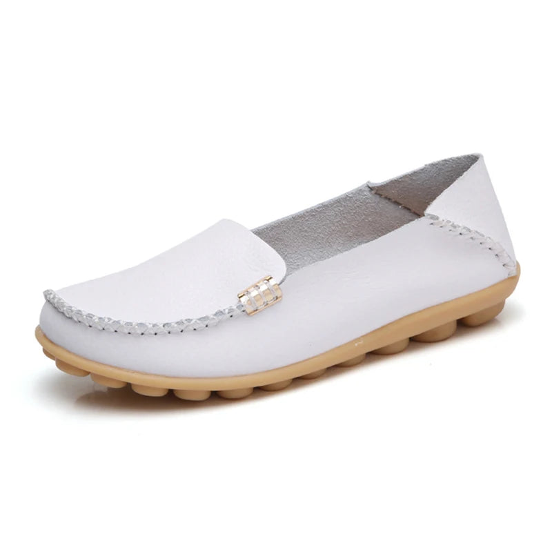 Mocassins plats en cuir véritable pour femmes