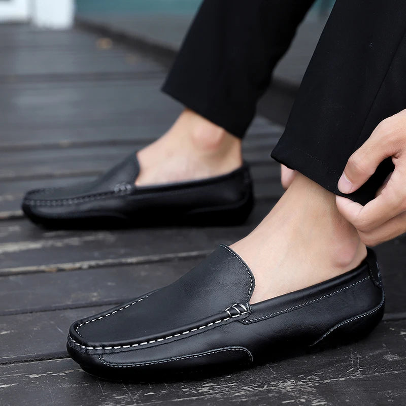 Mocassins en cuir véritable respirants et décontractés pour hommes
