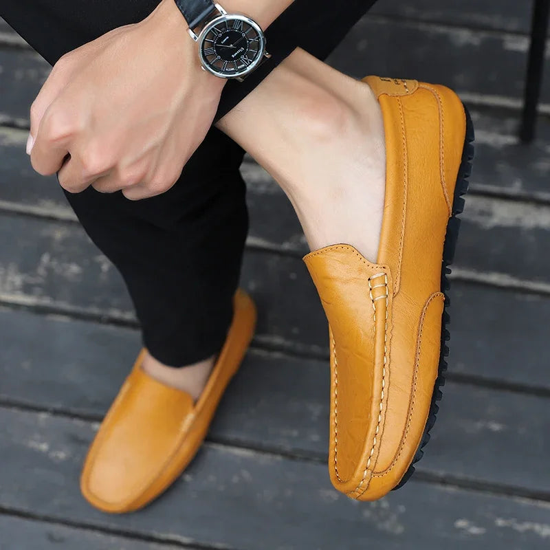 Mocassins en cuir véritable respirants et décontractés pour hommes