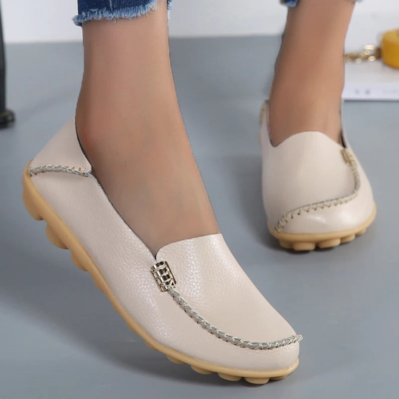 Mocassins plats en cuir véritable pour femmes