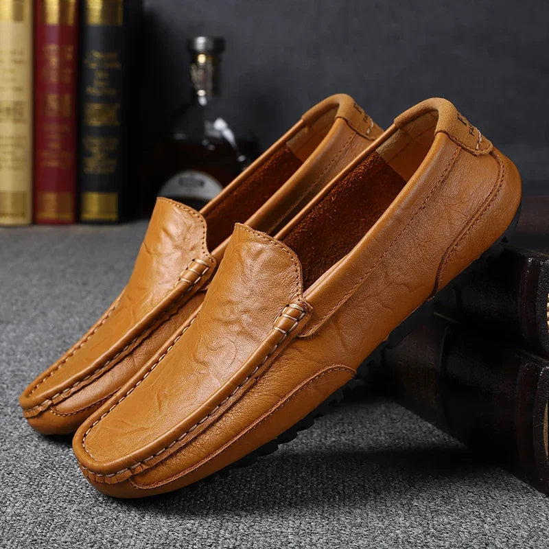 Mocassins en cuir véritable respirants et décontractés pour hommes