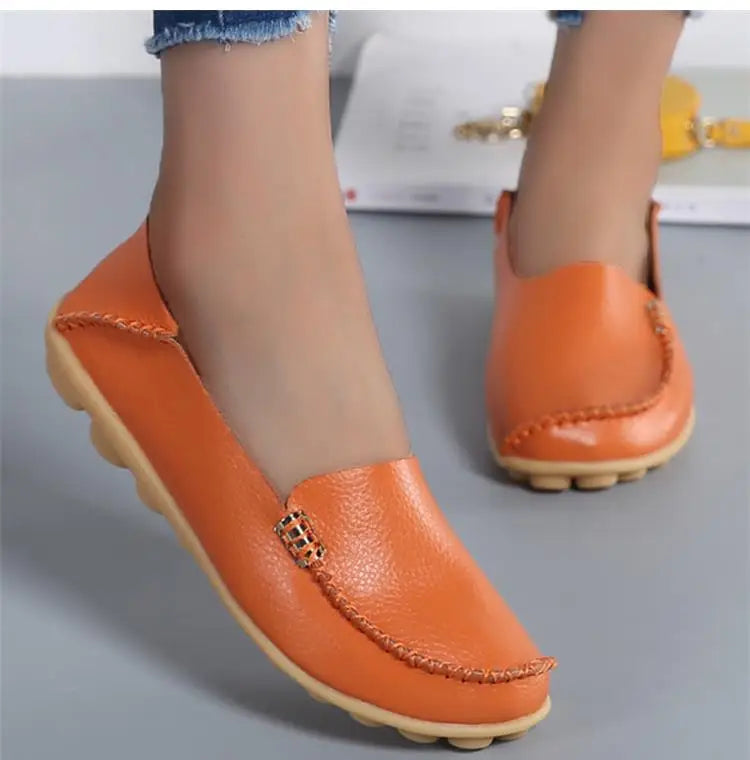 Mocassins plats en cuir véritable pour femmes