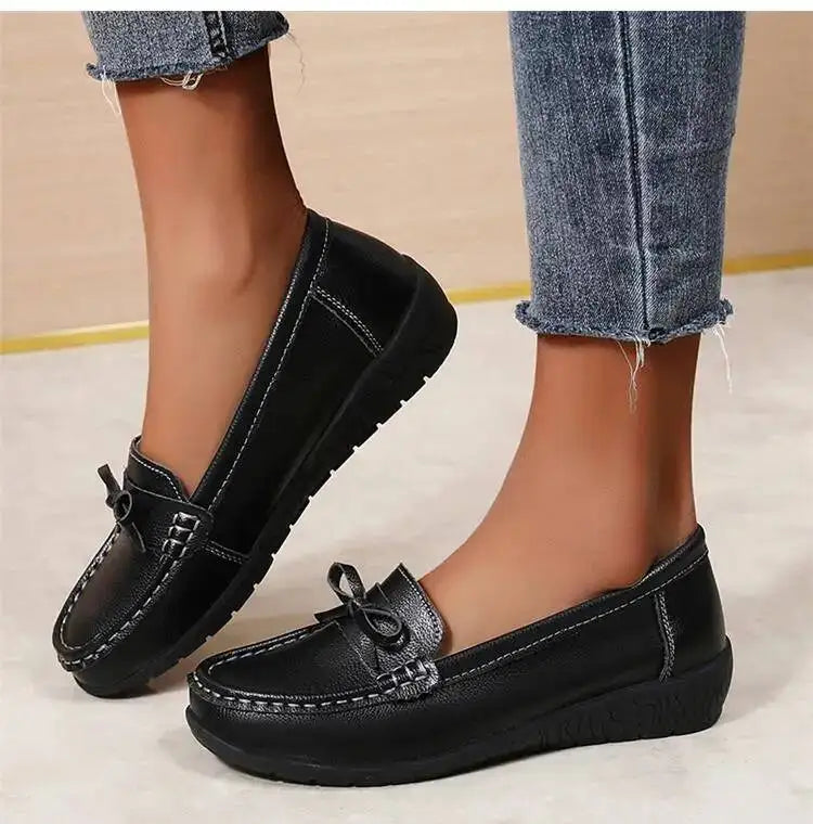Mocassins compensés en cuir véritable pour femmes