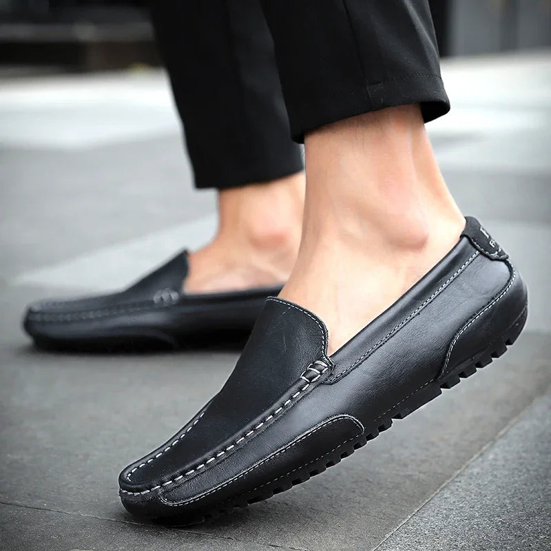 Mocassins en cuir véritable respirants et décontractés pour hommes