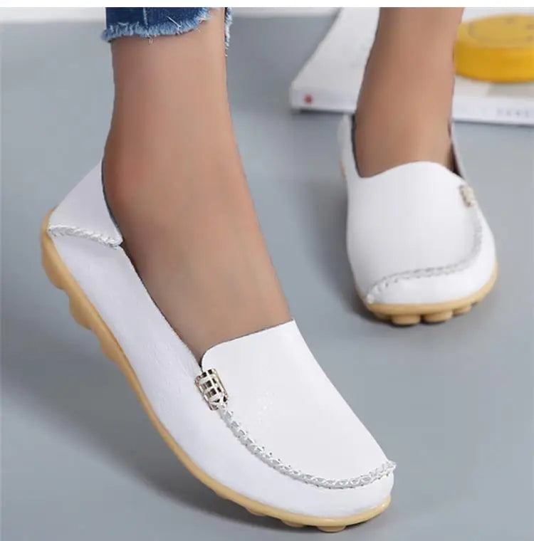 Mocassins plats en cuir véritable pour femmes