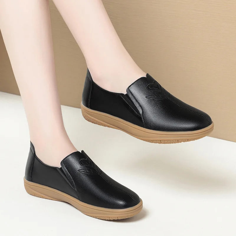 Nouvelles chaussures plates pour femmes , en cuir souple, antidérapantes,