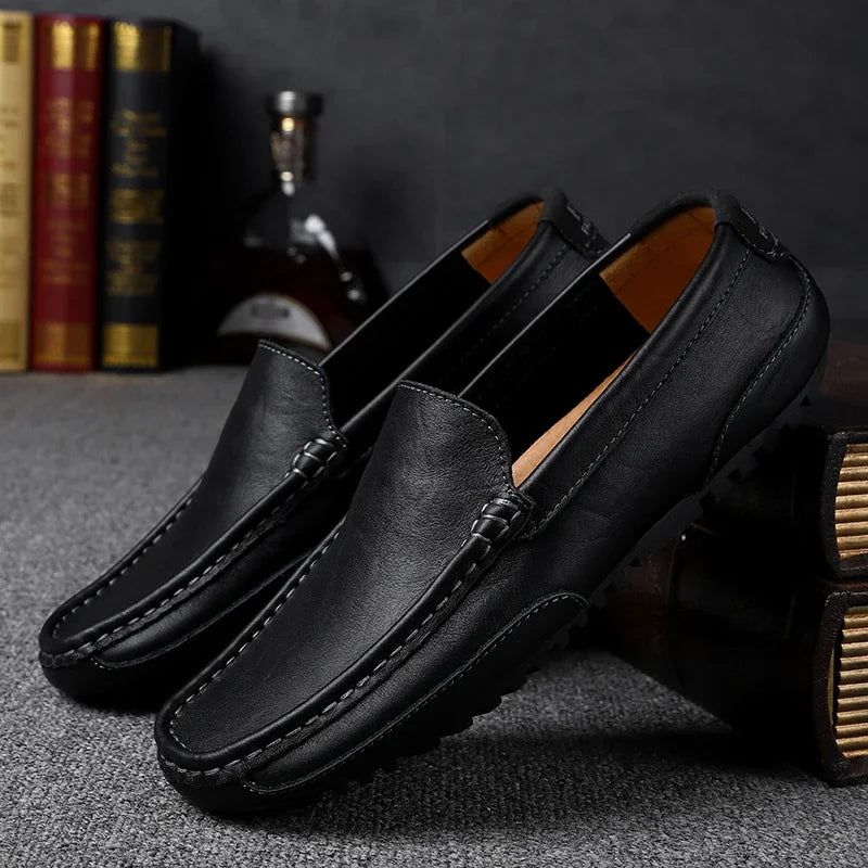 Mocassins en cuir véritable respirants et décontractés pour hommes