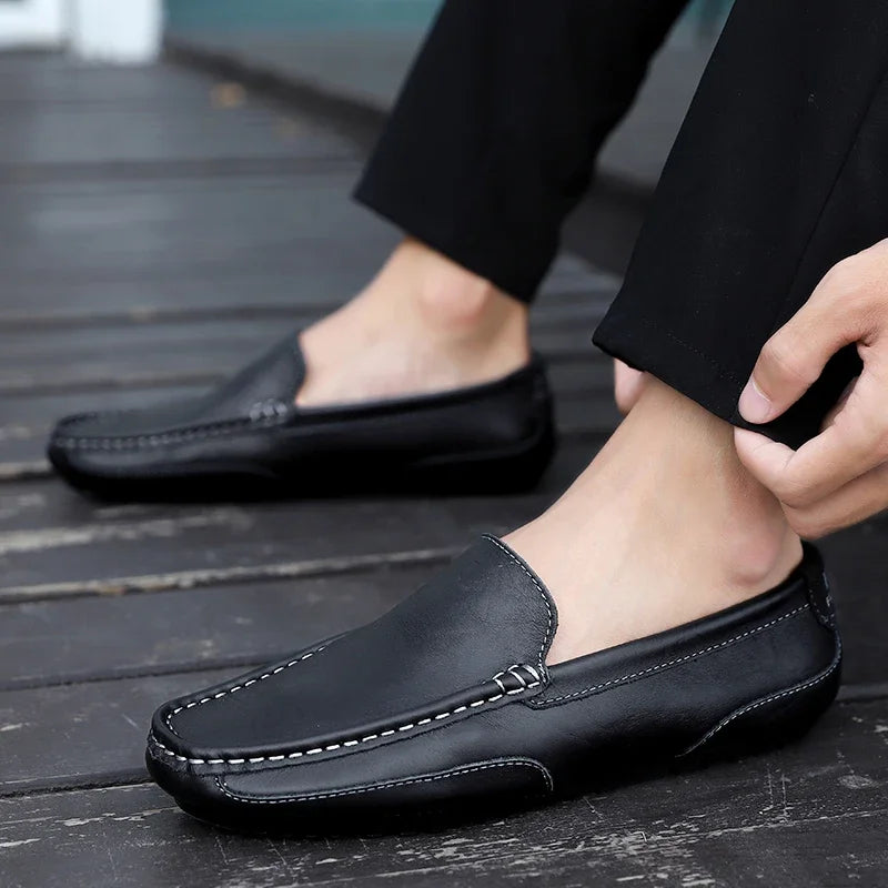 Mocassins en cuir véritable respirants et décontractés pour hommes