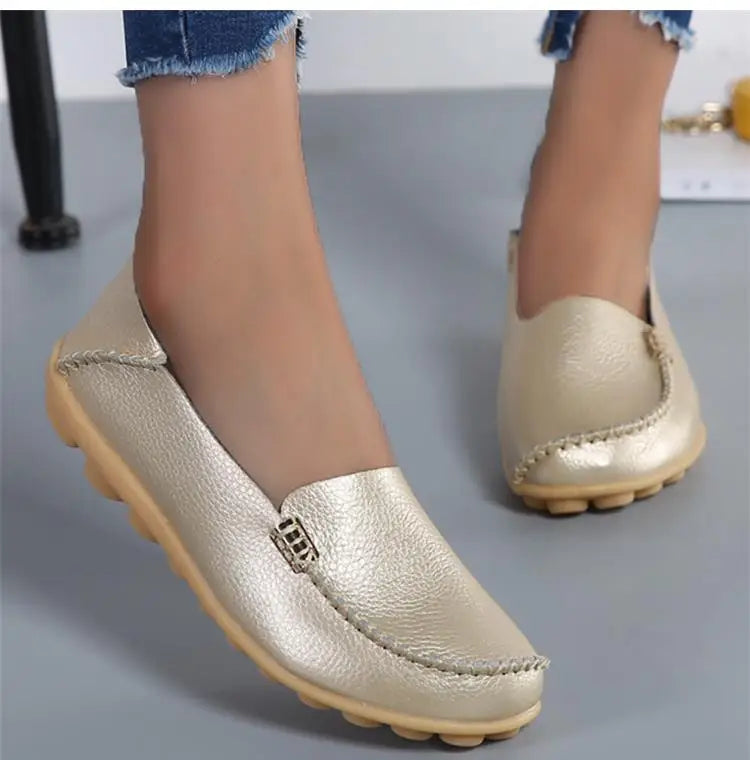 Mocassins plats en cuir véritable pour femmes