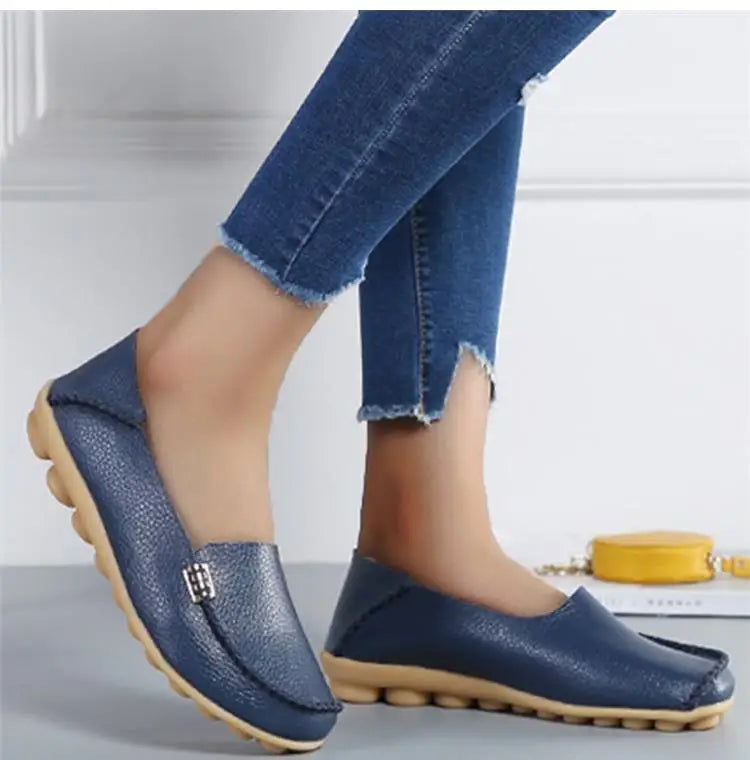 Mocassins plats en cuir véritable pour femmes