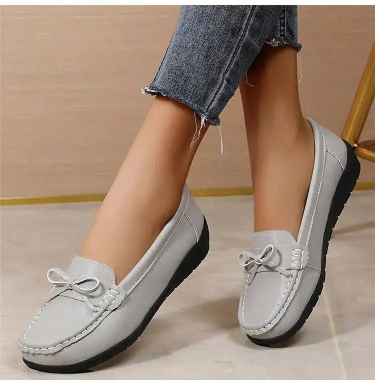Mocassins compensés en cuir véritable pour femmes