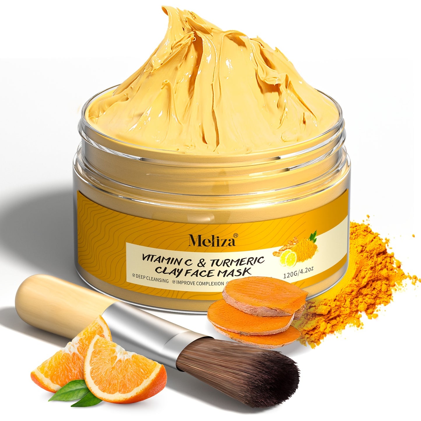 4.23oz Turmeric Vitamin C Clay Mask Face Mask Turmeric Facial Mud Mask VC Cleansing Mask Deep Cleansing Mask Skin Care Improve Blackhead Acne Even Skin Tone Mask Oil Control For Pores Large Skin Oil !