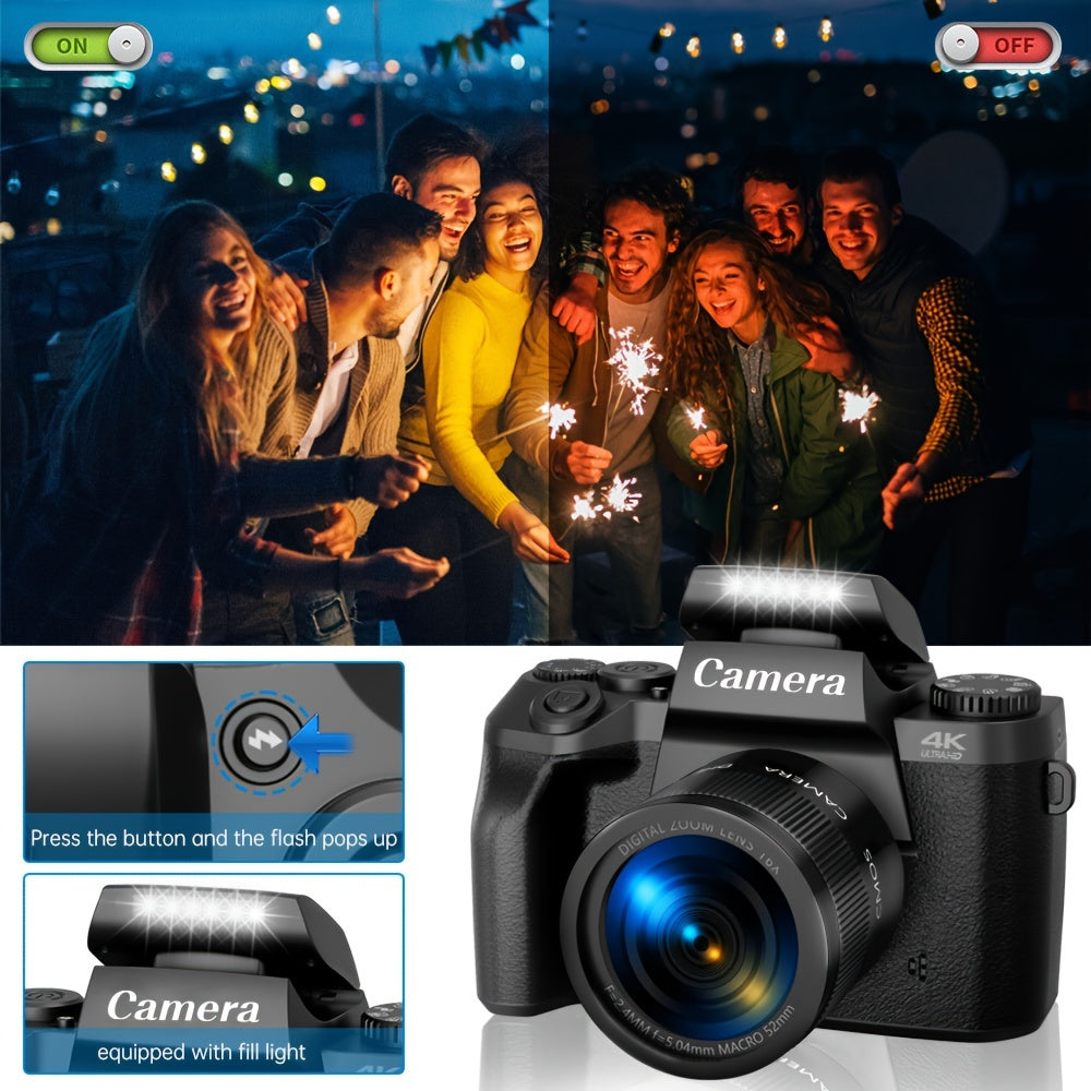 64MP 4K Vlogging Camera Pro - Dual Cameras, 16x Digital Zoom, WiFi, Touch Screen, 32GB SD Card, Camera Bag - High-Definition Photography and Video Recording Companion