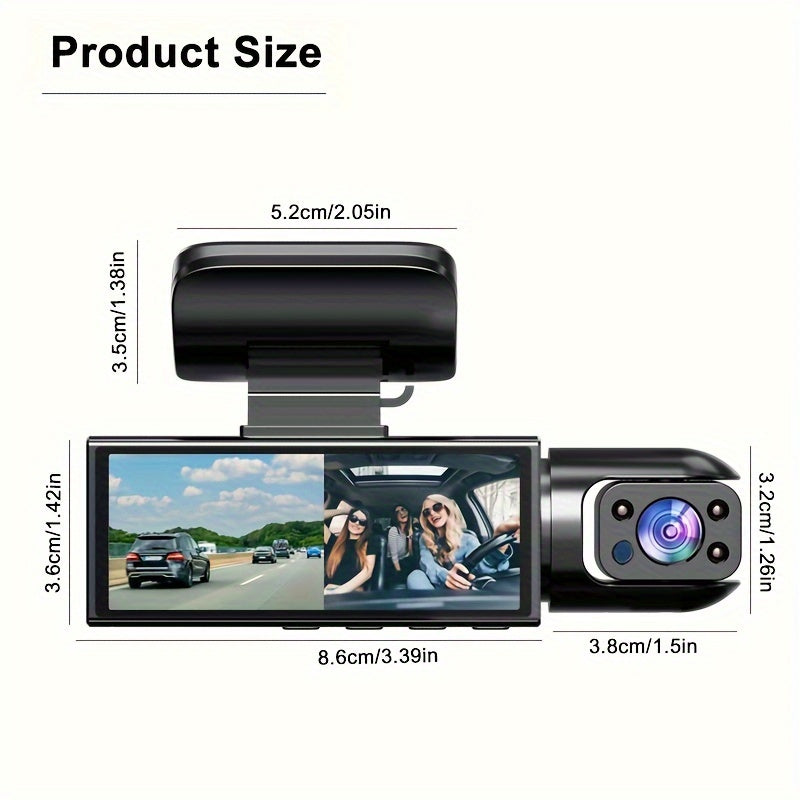 1080P Dual Camera Dash Cam For Cars With IR Night Vision, Loop Recording, And Wide Angle Lens - 3.16 Inch IPS Screen