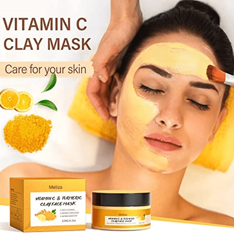 4.23oz Turmeric Vitamin C Clay Mask Face Mask Turmeric Facial Mud Mask VC Cleansing Mask Deep Cleansing Mask Skin Care Improve Blackhead Acne Even Skin Tone Mask Oil Control For Pores Large Skin Oil !