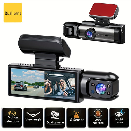 1080P Dual Camera Dash Cam For Cars With IR Night Vision, Loop Recording, And Wide Angle Lens - 3.16 Inch IPS Screen