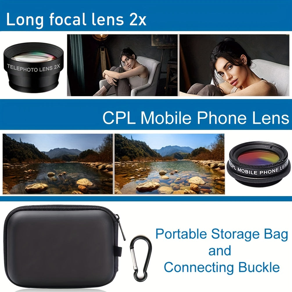 7-in-1 Professional Phone Camera Lens Kit - Capture Breathtaking Moments with 198° Fisheye, 15X Macro, 0.63X Wide Angle, 2X Long Focal, CPL, Kaleidoscope, and Starburst Lenses - Compatible with iPhone 11/12/13 and Samsung/An