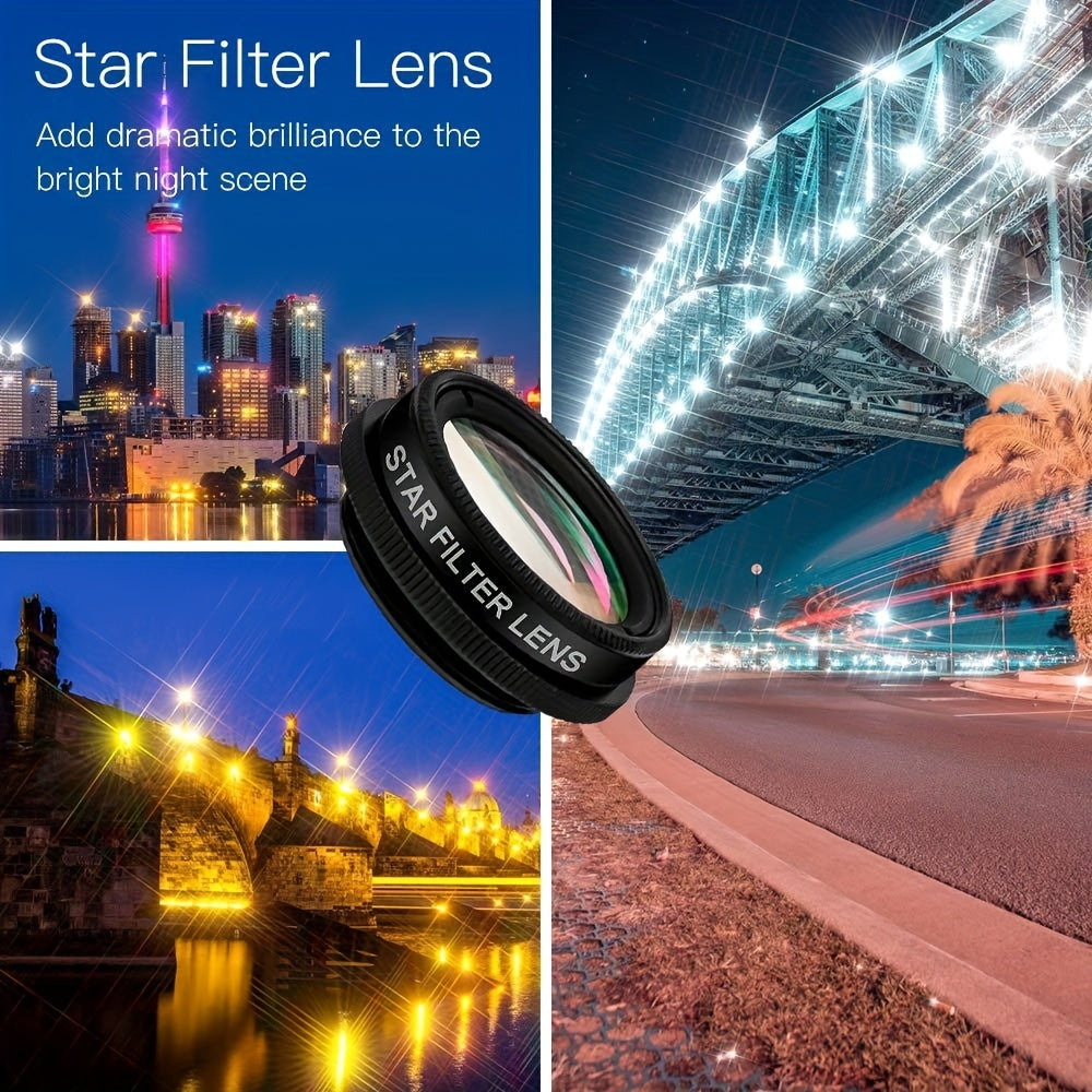 7-in-1 Professional Phone Camera Lens Kit - Capture Breathtaking Moments with 198° Fisheye, 15X Macro, 0.63X Wide Angle, 2X Long Focal, CPL, Kaleidoscope, and Starburst Lenses - Compatible with iPhone 11/12/13 and Samsung/An