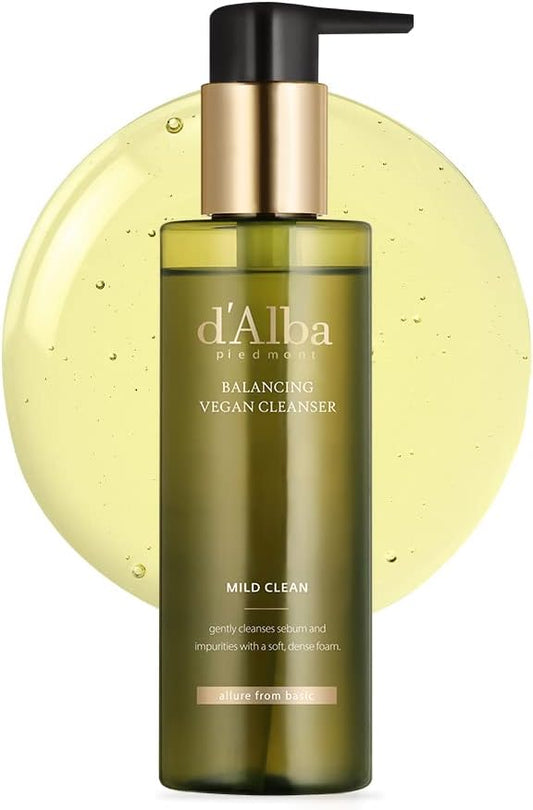d'Alba Nettoyant Végétalien équilibré pour la peau à la truffe blanche italienne, gel nettoyant à pH doux, nettoyant hydraté et non raffermissant, Soin de la Peau Coréen