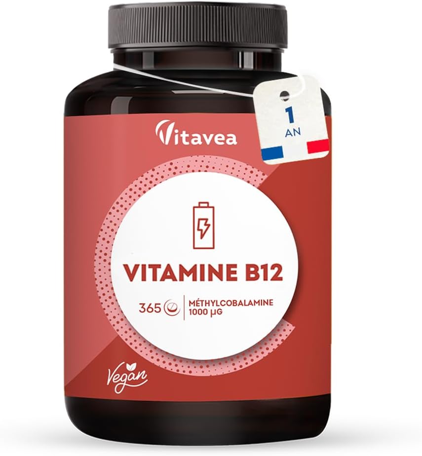 Vitamine B12, 1 000 µg - Vegan & Végétarien - Méthylcobalamine Pure & Biodisponible - Haut dosage & haute assimilation - 1 an - Immunité, Fatigue et Equilibre Nerveux - Fabriqué en France - Vitavea