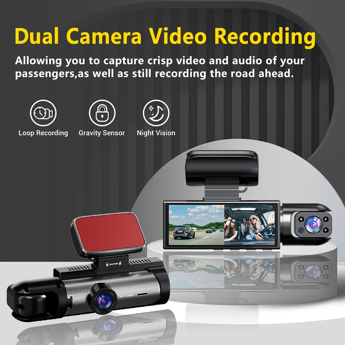 1080P Dual Camera Dash Cam For Cars With IR Night Vision, Loop Recording, And Wide Angle Lens - 3.16 Inch IPS Screen