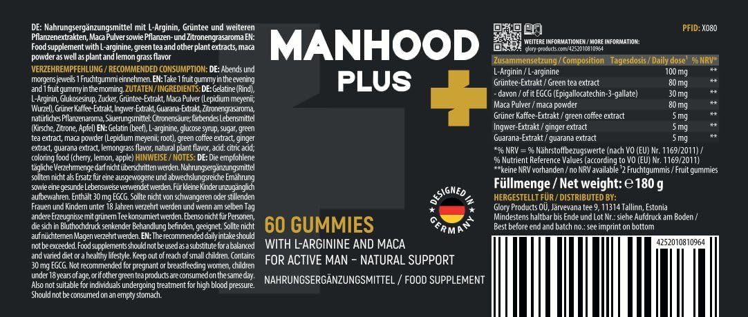 Manhood Plus Gommes - pour les moments intimes - amour, désir et passion - 60 gommes
